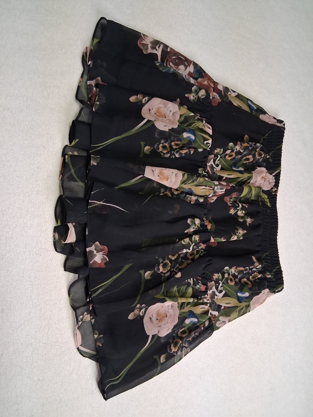 Garage Black Floral Skater Skirt with Pink and Green Details